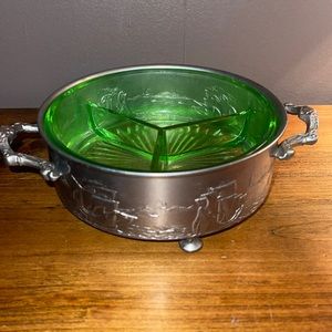 Vintage Forman Bros NY Chromium Plated Handled & Footed Server w/Glass Insert